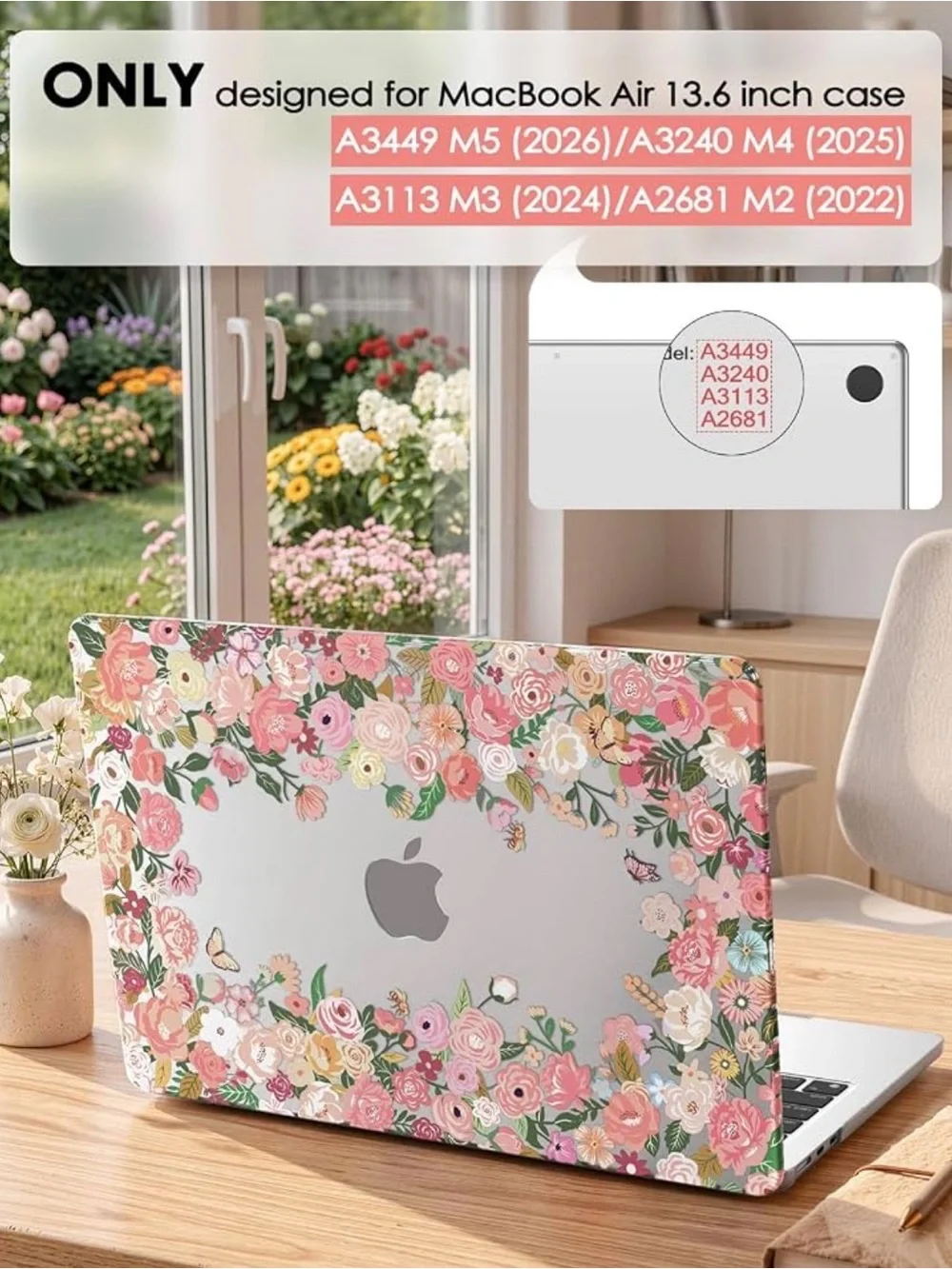 Floral MacBook Air Case & Matching Keyboard Skin - Pink Rose & Screen Protector